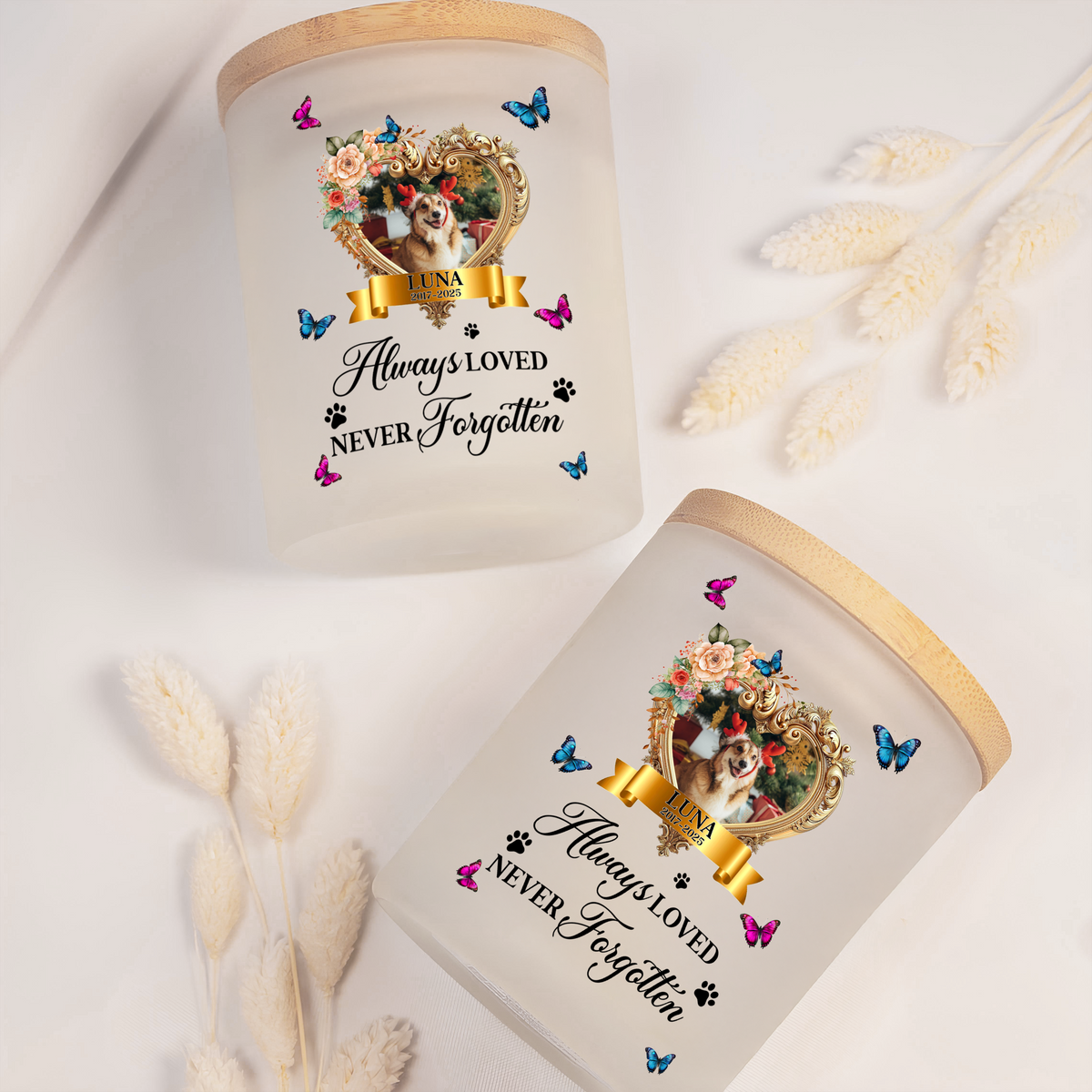 Custom Photo Pet Always Loved Never Forgotten Glass Jar With LED Candle HO82 893826