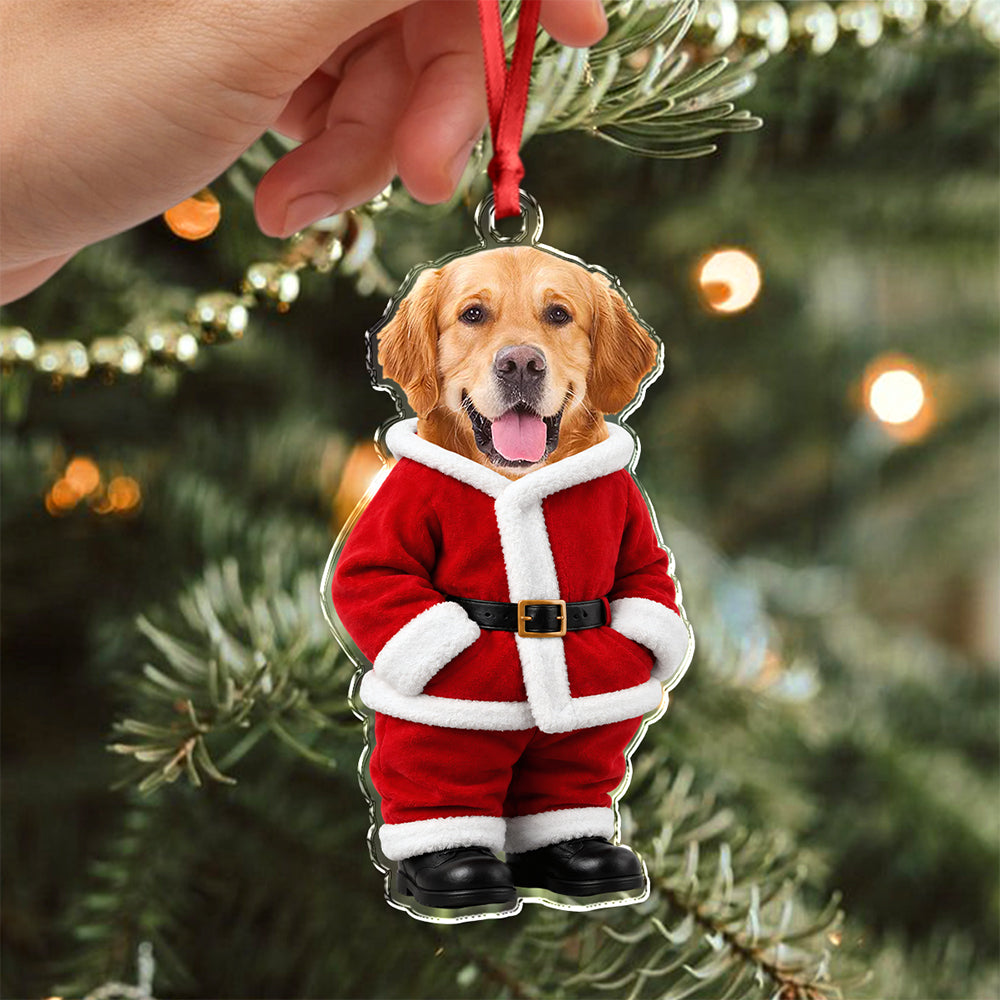 Custom Dog Cat Photo Santa Suit Acrylic Ornament, Christmas Gift For Pet Lovers TH10 170735