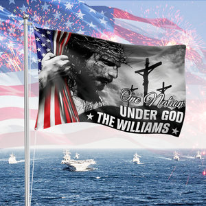 One Nation Under God With Family Name - Personalized Banner House Flag LM32 897217