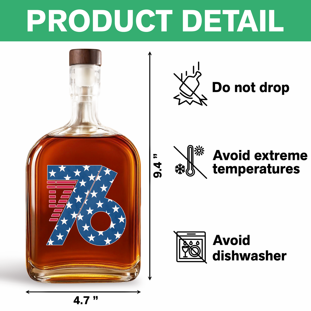 1776 America Patriotic Independence Day Whiskey Bottle HO82 900360