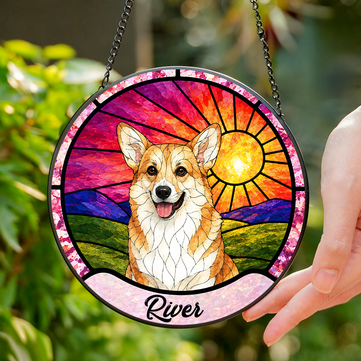 Custom Pet Portrait Stained Glass Suncatcher Window Hanging - Personalized Pet Lover Gift HO82 902962