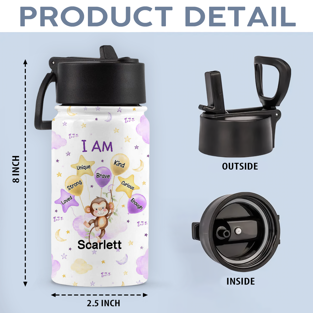 Custom Name Watercolour Cartoon Animal Kid Water Bottle HO82 902966