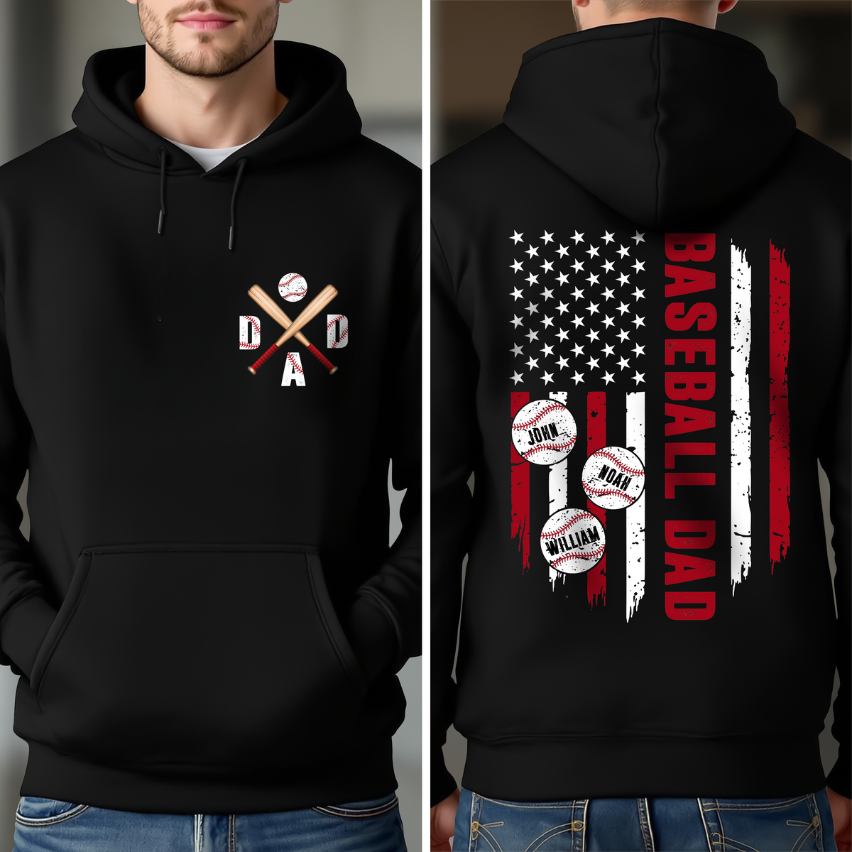 Custom Baseball Dad Shirt with Kids Name Back & Front Dark Shirt CH07 895870