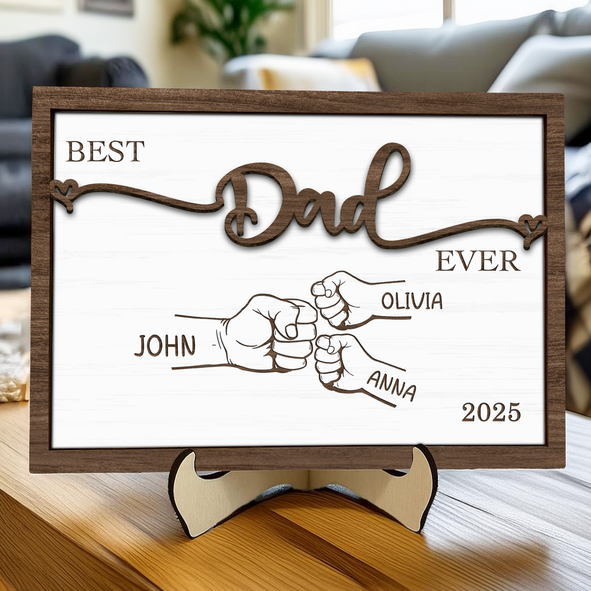 Personlaized Kid's Name Best Dad Ever 2-Layered Wooden Plaque With Stand HO82 893982