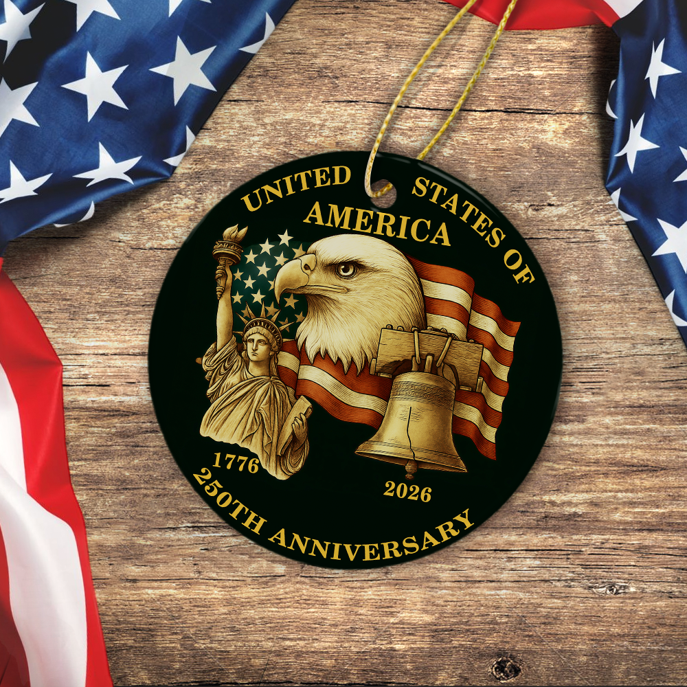 USA 250th Anniversary Ornament US Flag 1776-2026 America Patriotic Ceramic Ornament CH07 899608