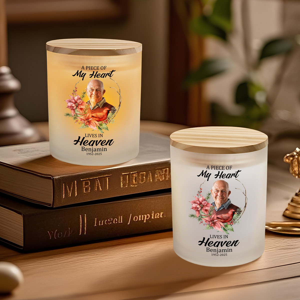 Custom Photo Dad Mom In Heaven Memorial Glass Jar With LED Candle LM32 893495