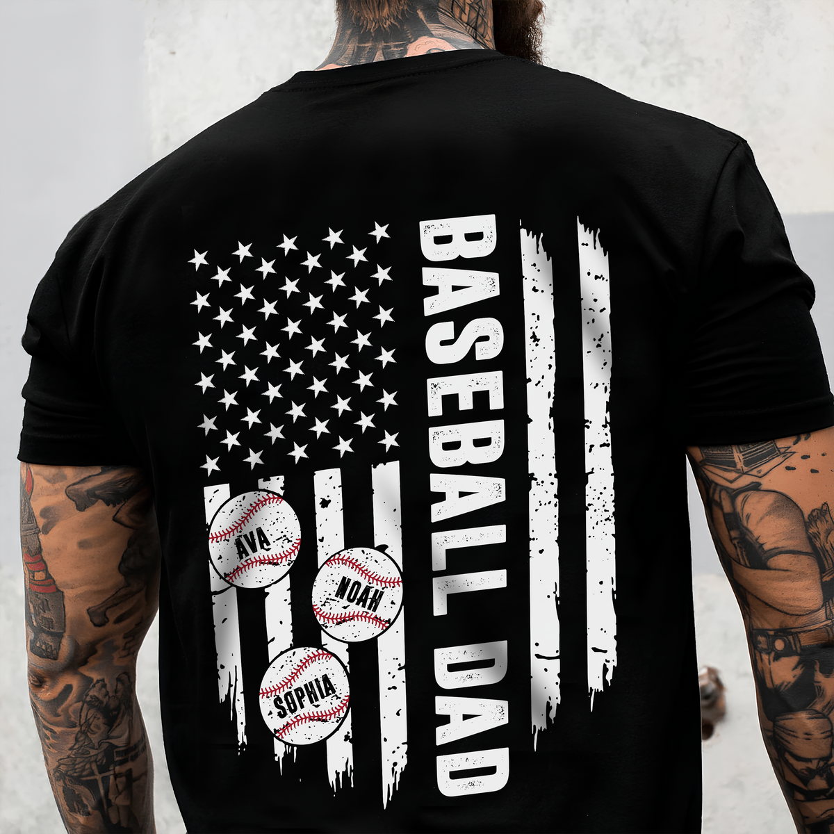 Custom Baseball Dad Shirt with Kids Name Back & Front Dark Shirt CH07 895870