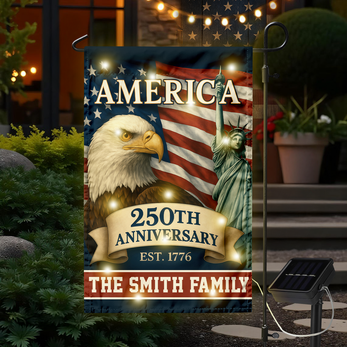 Custom Family Name Celebrate America 250th Anniversary LED Garden Flag Patriotic Gifts CH07 899152