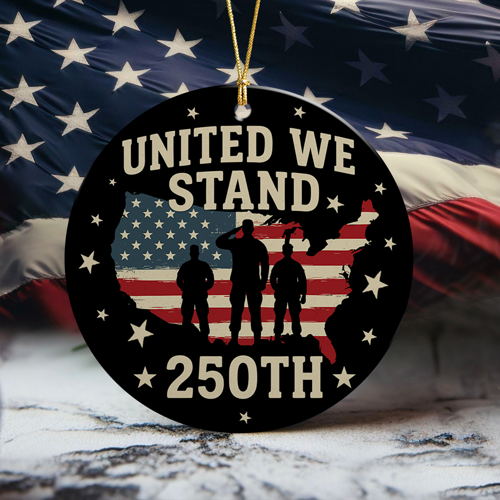 United We Stand 250th Anniversary USA Veteran Ceramic Ornament HA75 897316