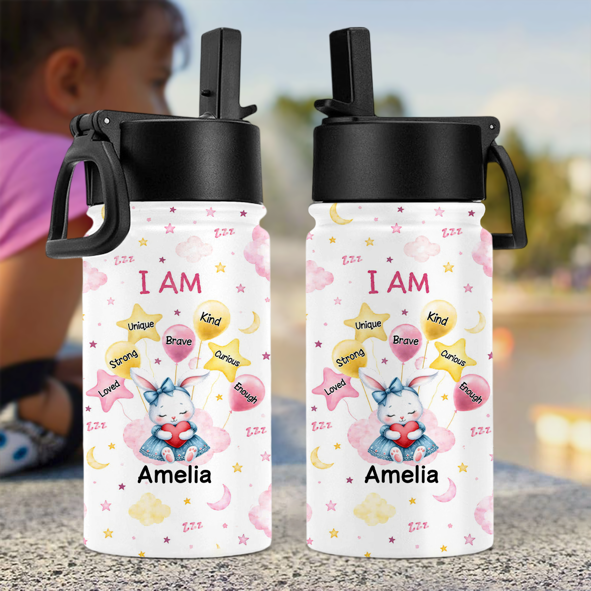Custom Name Watercolour Cartoon Animal Kid Water Bottle HO82 902966