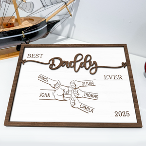 Personlaized Kid's Name Best Dad Ever 2-Layered Wooden Plaque With Stand HO82 893982