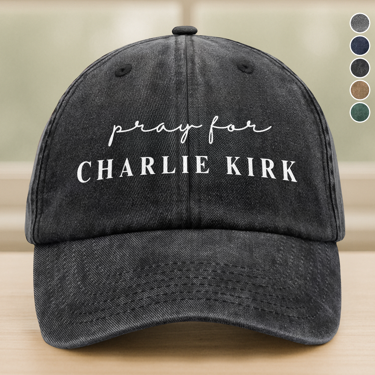 Pray for Charlie Kirk Washed Denim Baseball Cap LM32 65539
