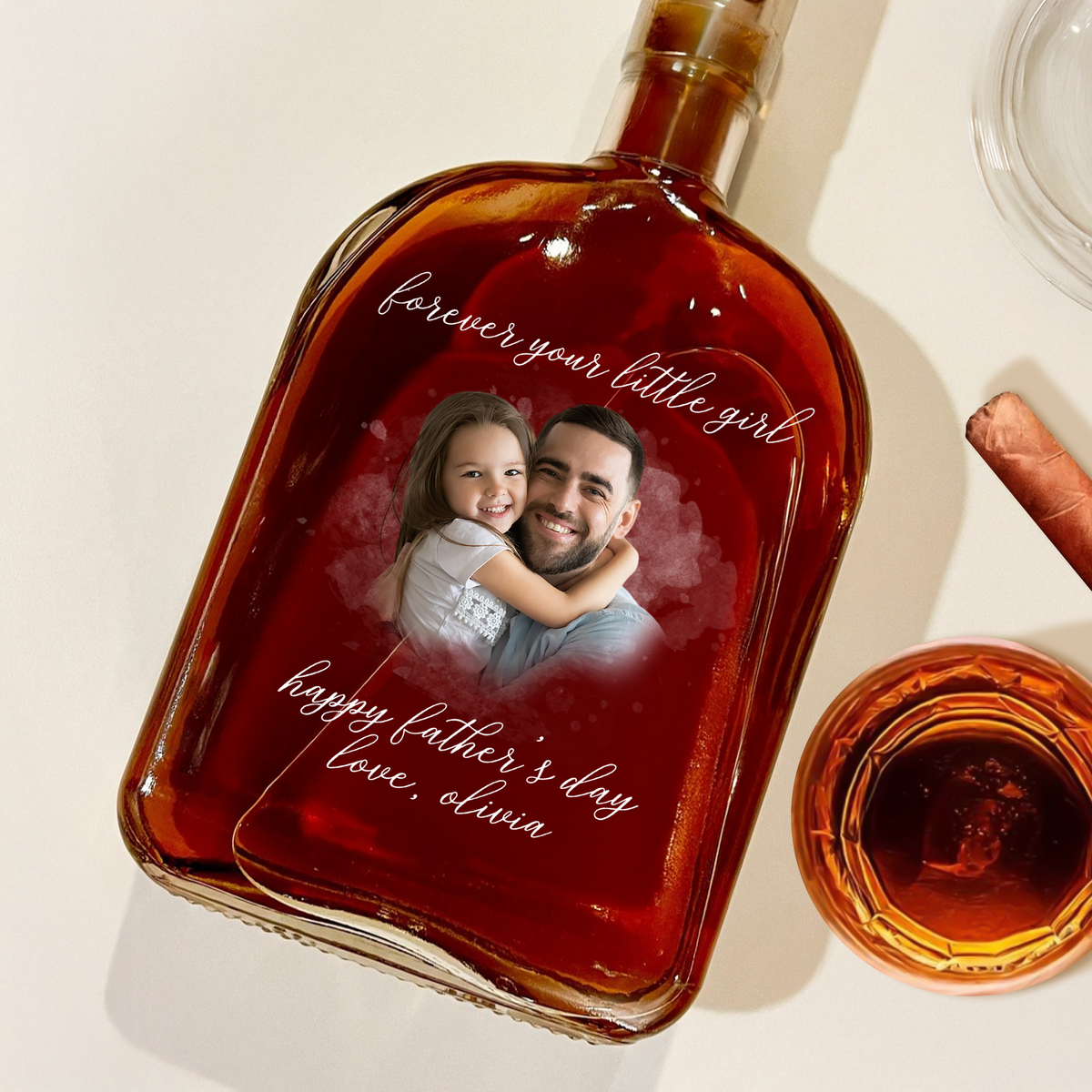 Custom Photo Forever Your Little Girl, Little Boy & Dad Family Whiskey Bottle HO82 894062