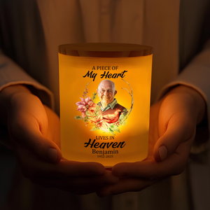 Custom Photo Dad Mom In Heaven Memorial Glass Jar With LED Candle LM32 893495