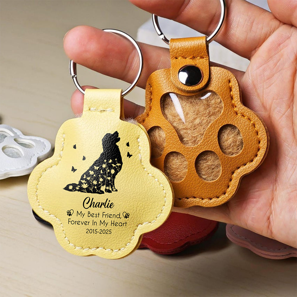 Custom Floral Dog My Best Friend Memorial Leather Paw Keychain LM32 895733
