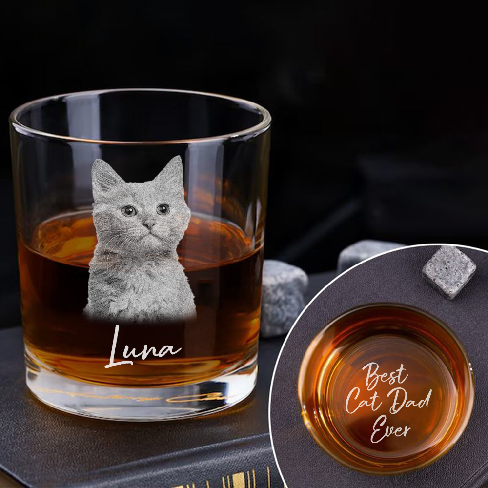 Custom Photo Best Dog Dad Cat Dad Ever Personalized Engraved Whiskey Glass CH07 895722