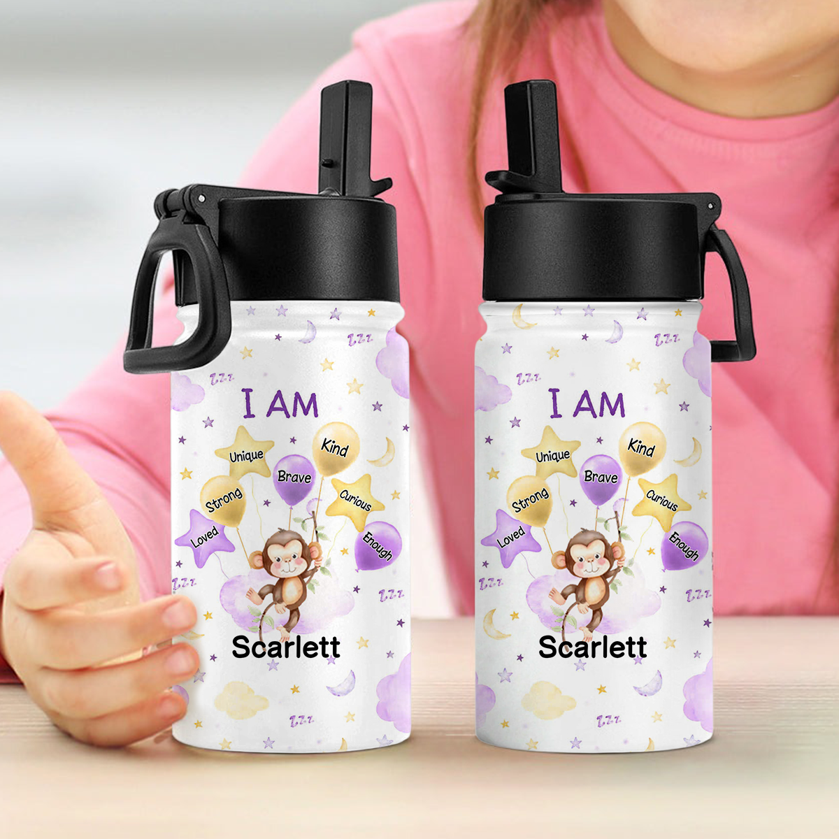 Custom Name Watercolour Cartoon Animal Kid Water Bottle HO82 902966
