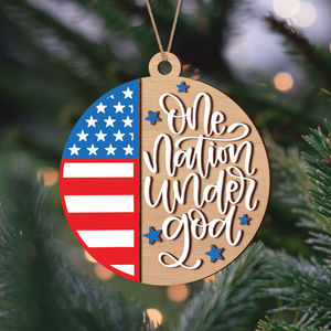 One Nation Under God America 250th Birthday 2 Layer Wooden Ornament LM32 895473