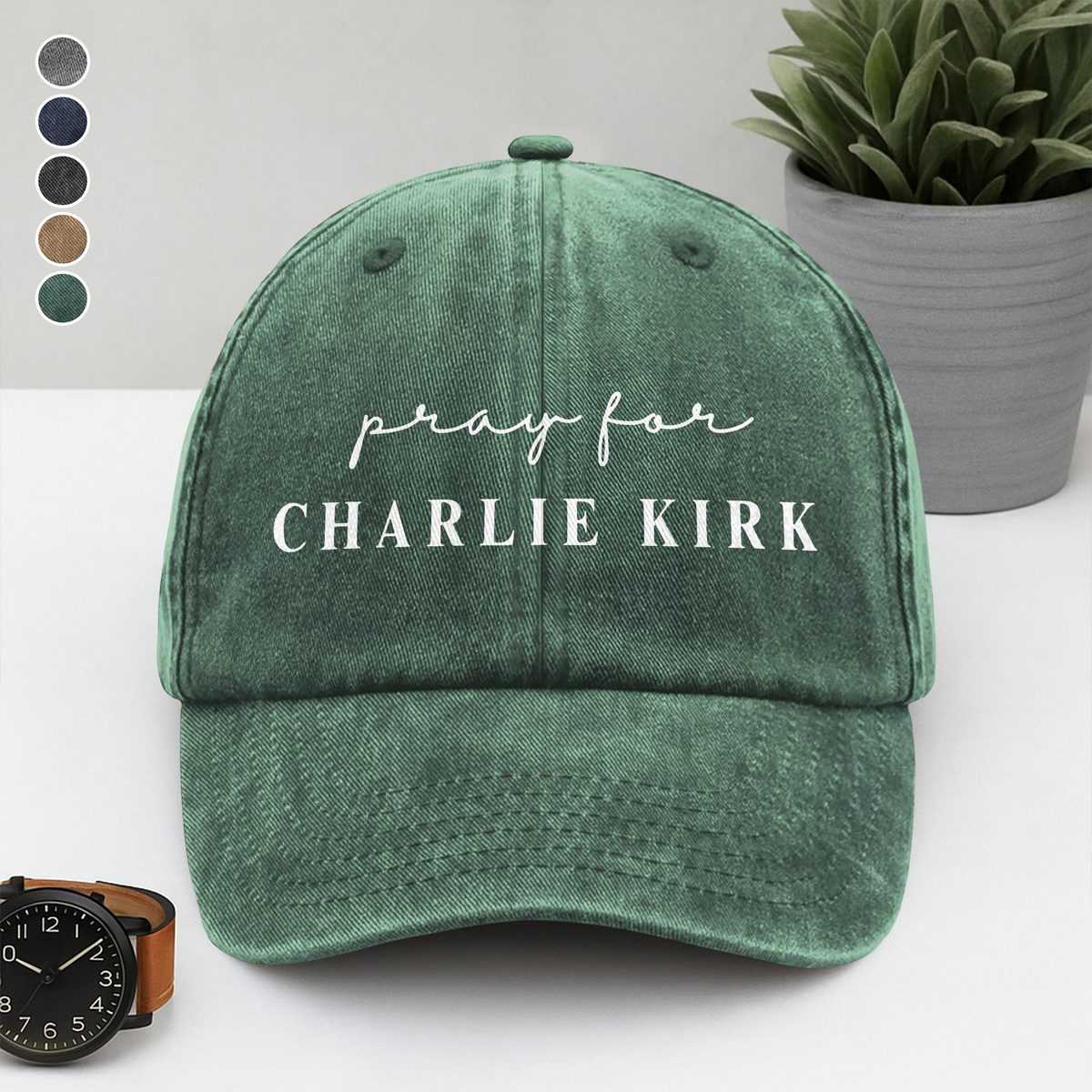 Pray for Charlie Kirk Washed Denim Baseball Cap LM32 65539
