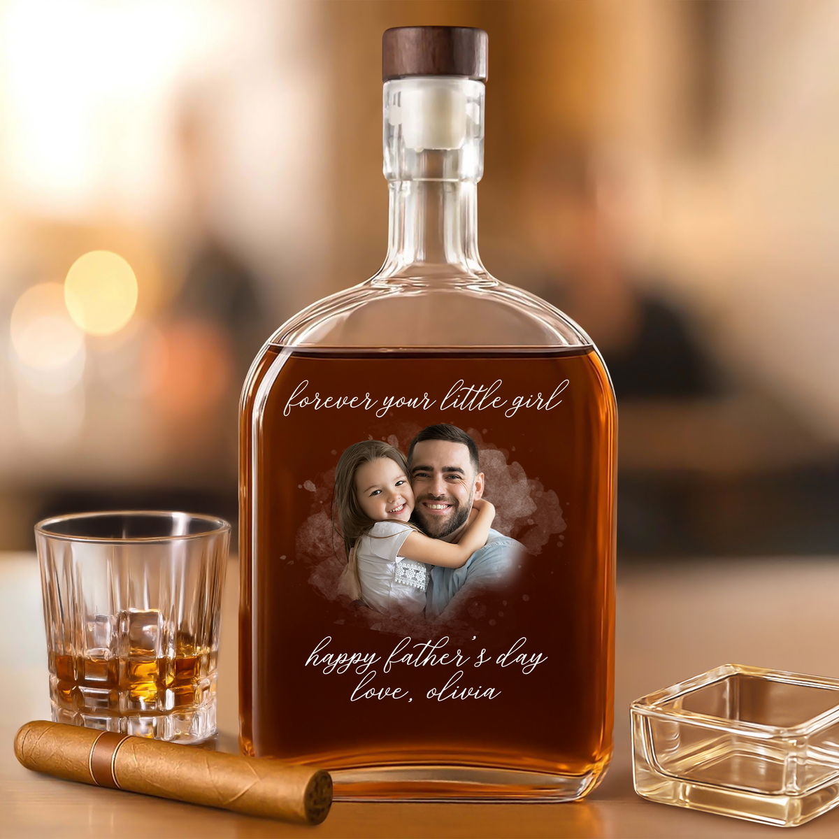 Custom Photo Forever Your Little Girl, Little Boy & Dad Family Whiskey Bottle HO82 894062
