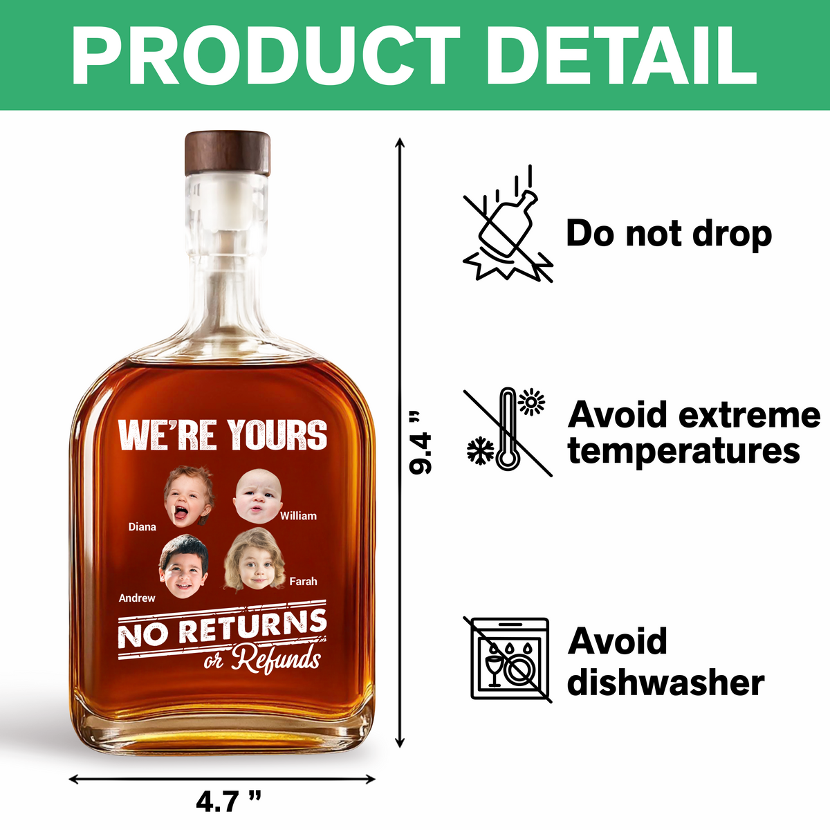 Custom Kid Photo No Returns Or Refunds Family Whiskey Bottle Gift HO82 894060