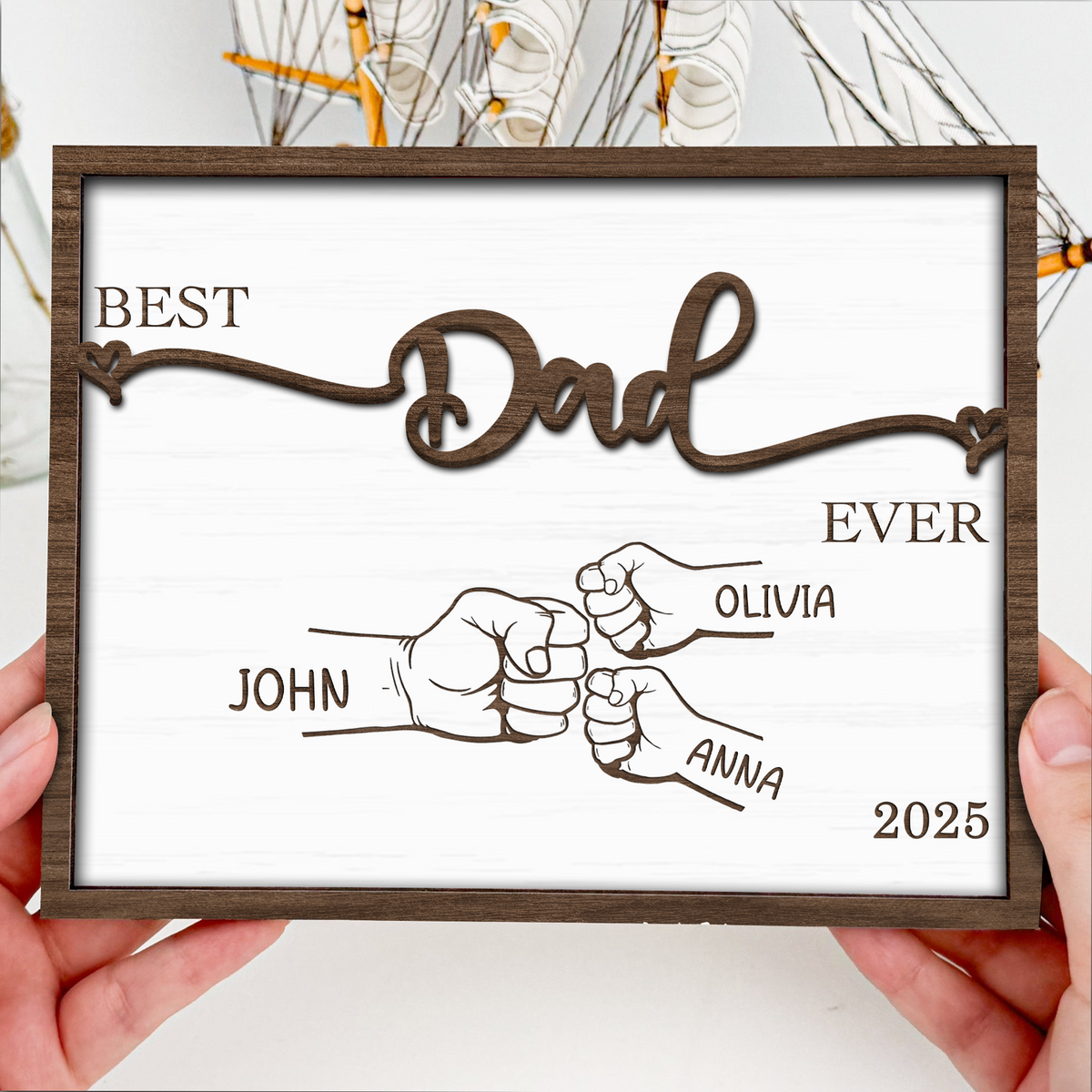 Personlaized Kid's Name Best Dad Ever 2-Layered Wooden Plaque With Stand HO82 893982