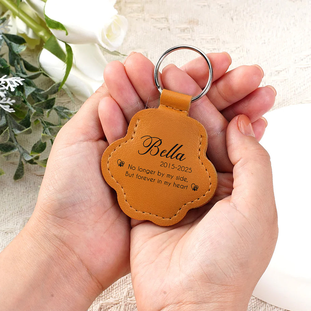 Custom Name Forever In My Heart Memorial Leather Paw Keychain LM32 895731