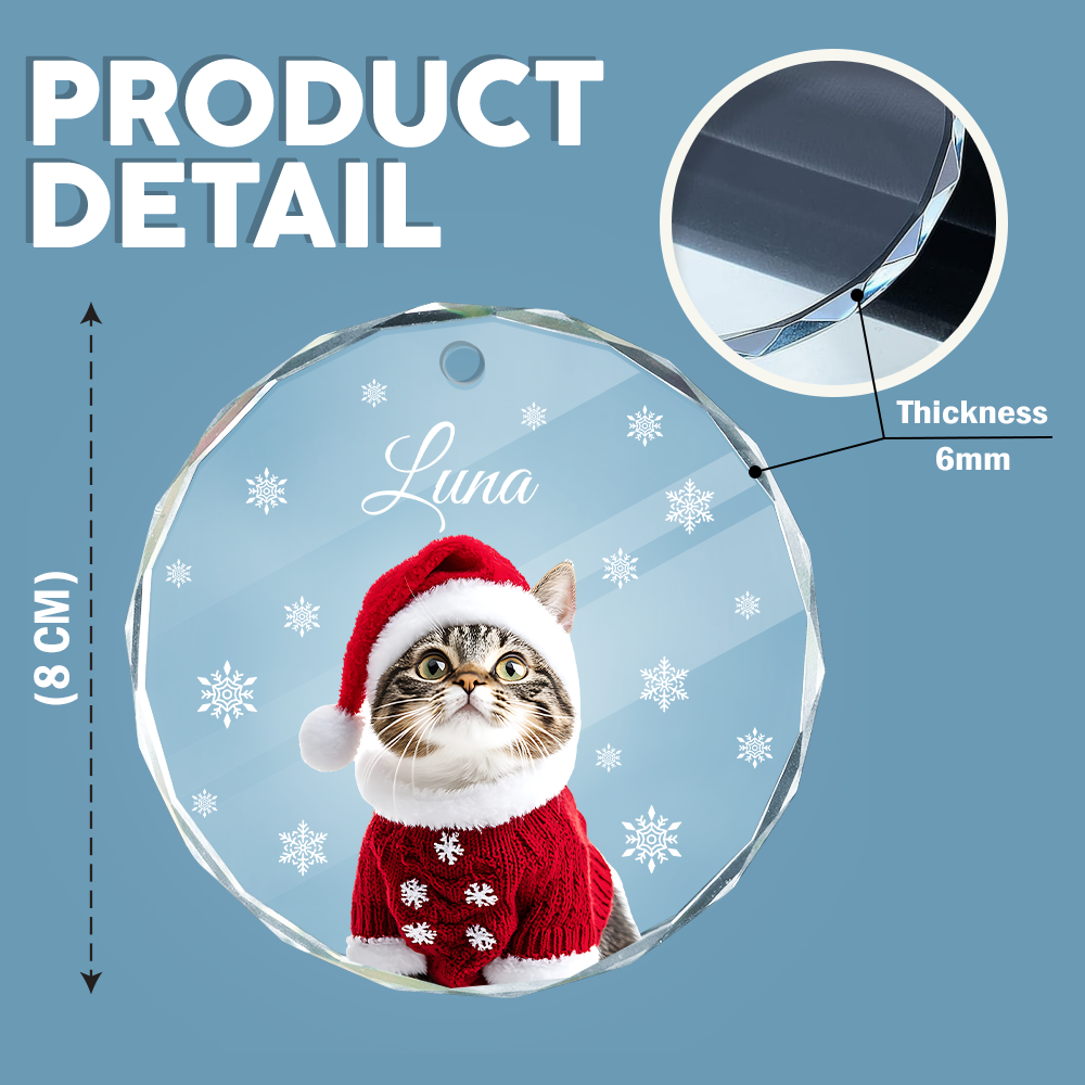Custom Photo Cat Glass Ornament For Christmas HA75 897240