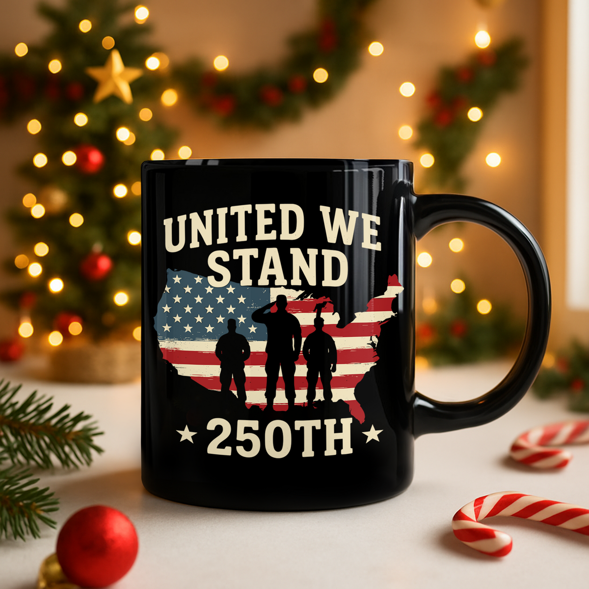 United We Stand 250th Anniversary USA Veteran Black Mug HA75 897306