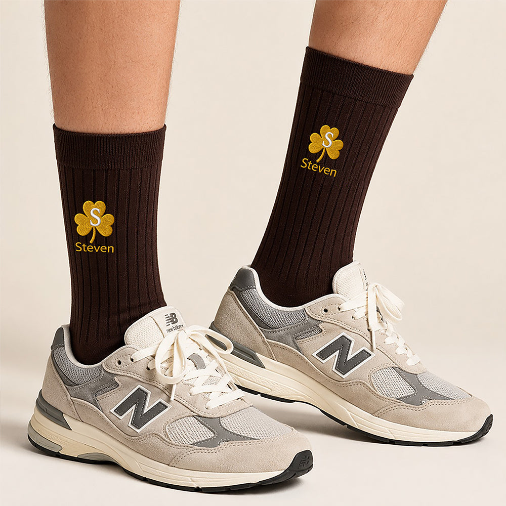 Personalized Name With Clover Leaf Embroidered Socks HO82 903282