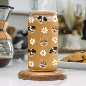 Custom Face Photo With Icon Dog Glass Can With Lid TH10 892449