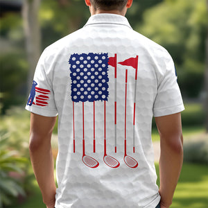 Personalized Golf American Flag Polo Shirt, White Golf Texture American Flag, Patriotic Golf Gift For Men HO82 900826