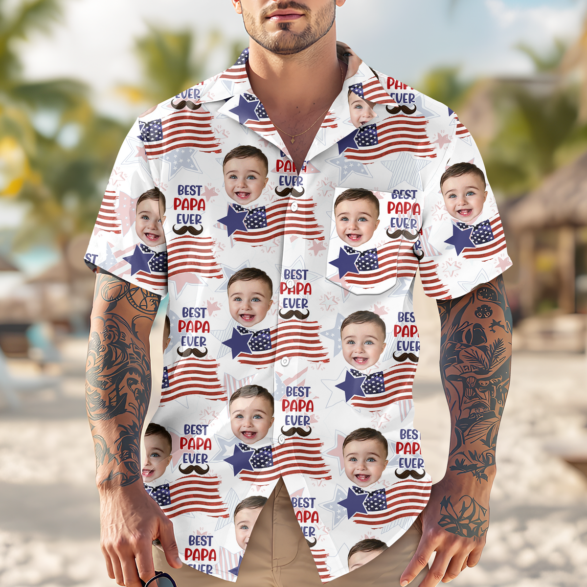 Custom Photo Best Daddy Ever America Flag Hawaiian Shirt Independence Day Gift CH07 895690