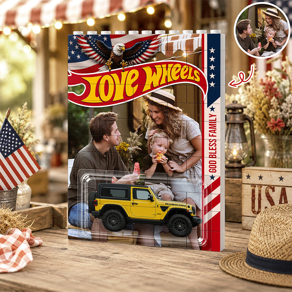 Personalized US Flag Dad Wheels Building Brick Block LM32 669333