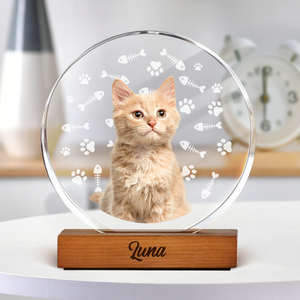 Custom Cat Photo With Bone For Cat Lover Round Acrylic Frame Block TH10 894067