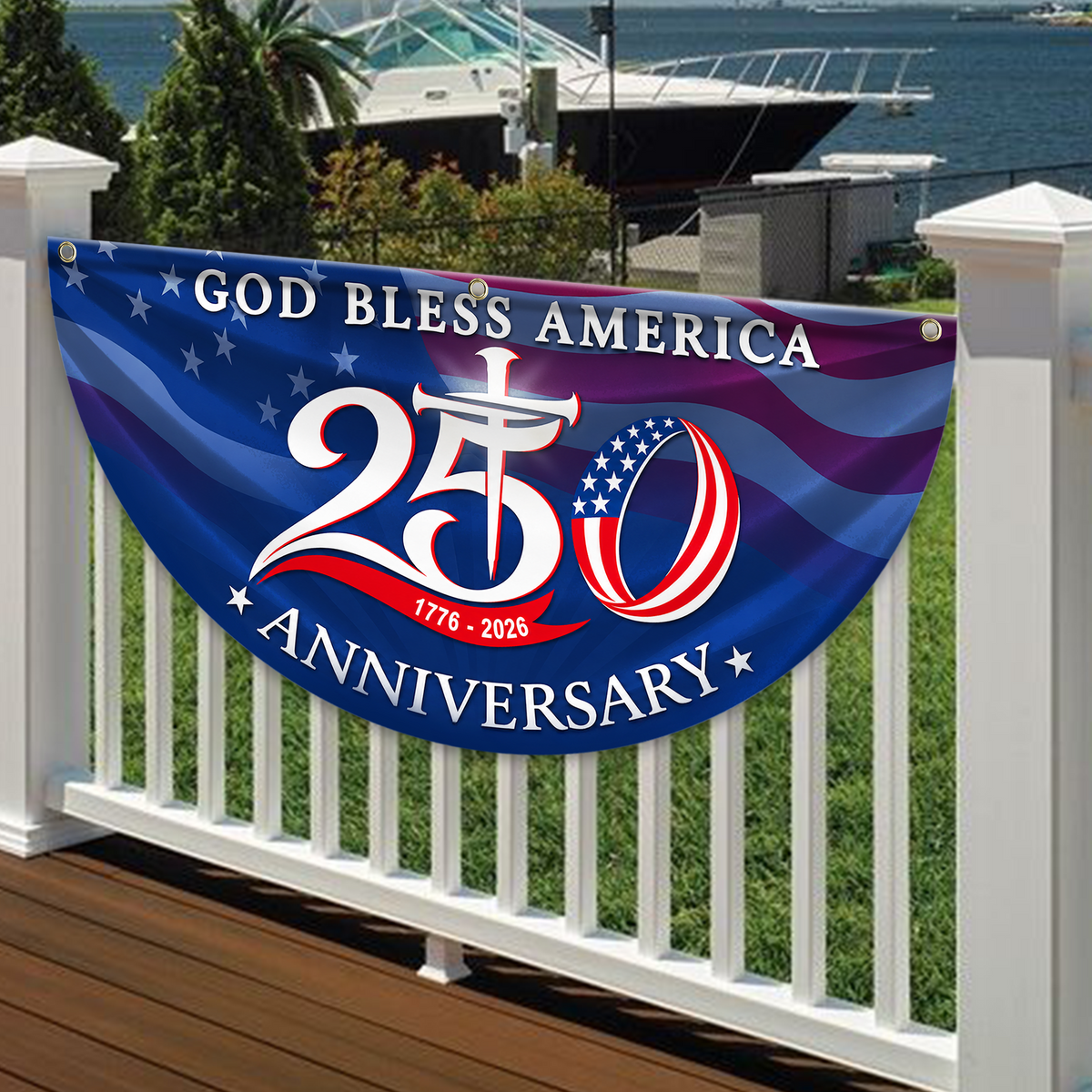 Custom Name Patriotic 250th Anniversary God Bless America 1776-2026 Non-Pleated Fan Flag HO82 902802