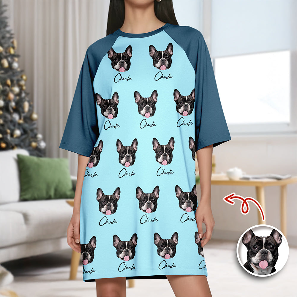 Custom Pet Portrait Raglan Nightgown – Personalized Dog/Cat/Person Photo & Name Gift TH10 898041