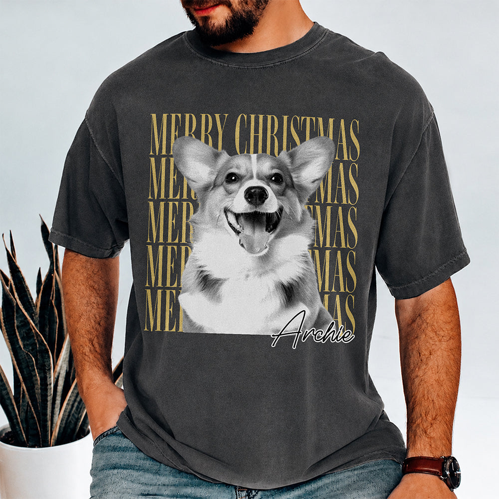 Personalized Vintage Dog Cat Photo Merry Christmas Comfort Shirt Gift For Dog Lovers HA75 922110