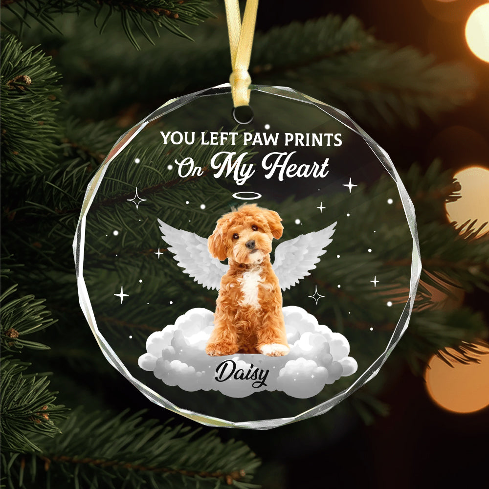 Custom Dog Photo You Let Paw Prints on My Heart Personalized Pet Memorial Glass Ornament CH07 180478