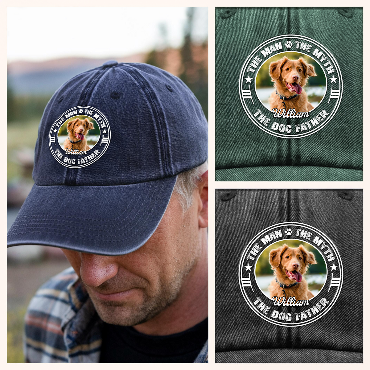 Custom Photo The Man The Myth Dog Dad Washed Denim Baseball Cap HA75 892496