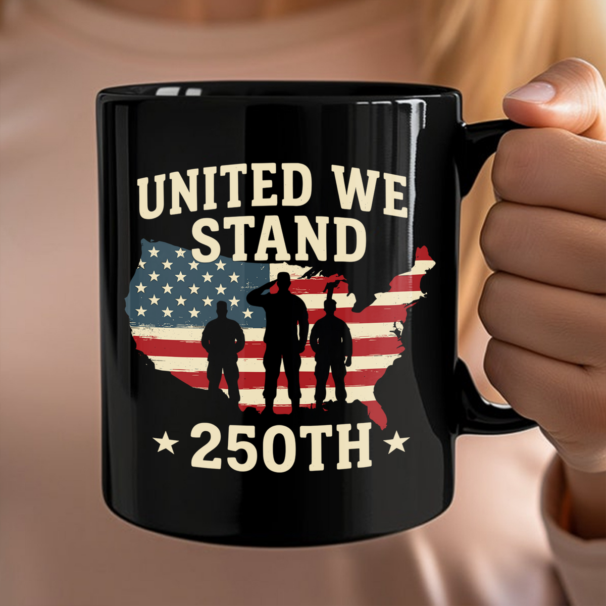 United We Stand 250th Anniversary USA Veteran Black Mug HA75 897306