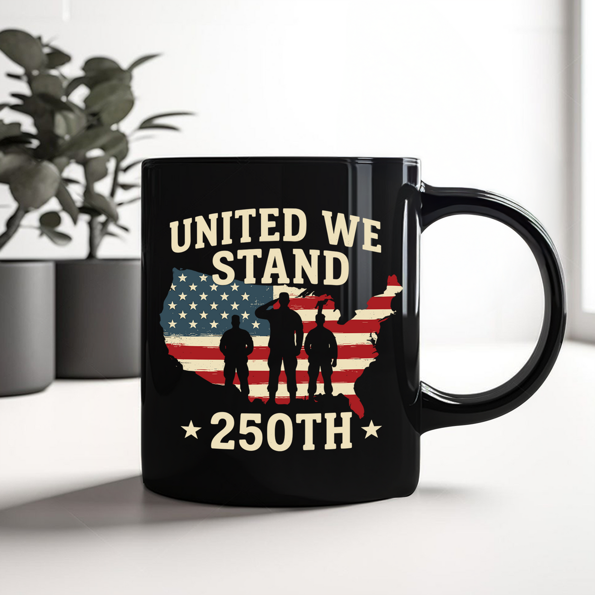 United We Stand 250th Anniversary USA Veteran Black Mug HA75 897306