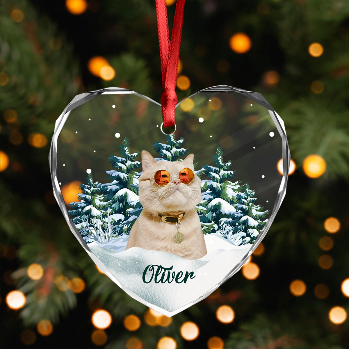 Custom Photo Cat Heart Shaped Glass Ornament For Christmas HA75 897242