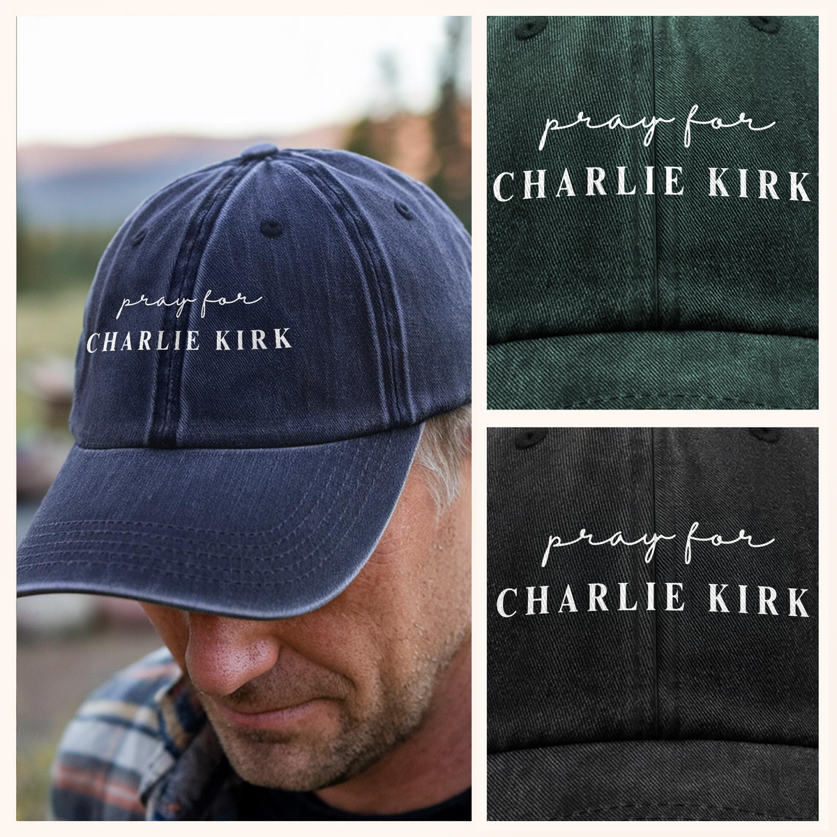 Pray for Charlie Kirk Washed Denim Baseball Cap LM32 65539