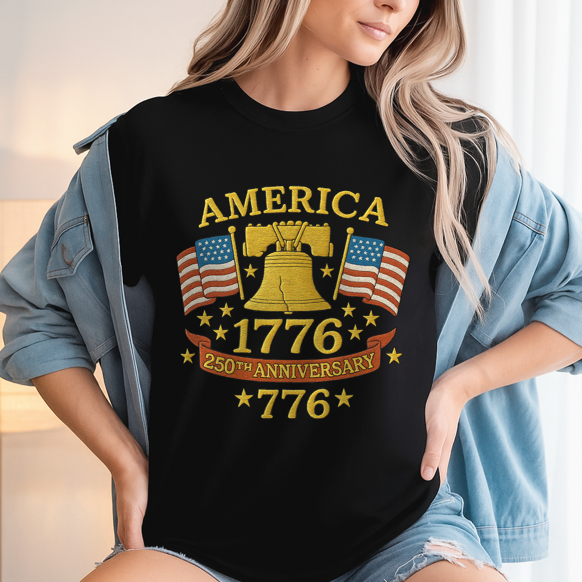 Anniversary Liberty Bell Embroidered Effect Dark Shirt America 250th Anniversary Shirt CH07 899188
