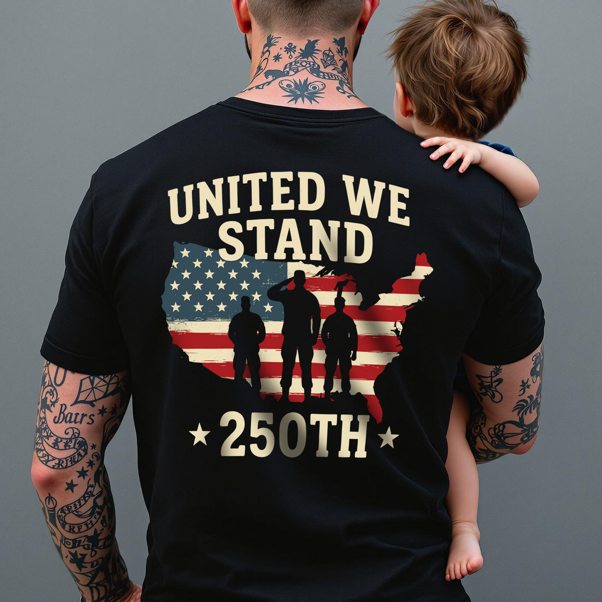 United We Stand 250th Anniversary USA Veteran Back Side Dark Shirt HA75 897304
