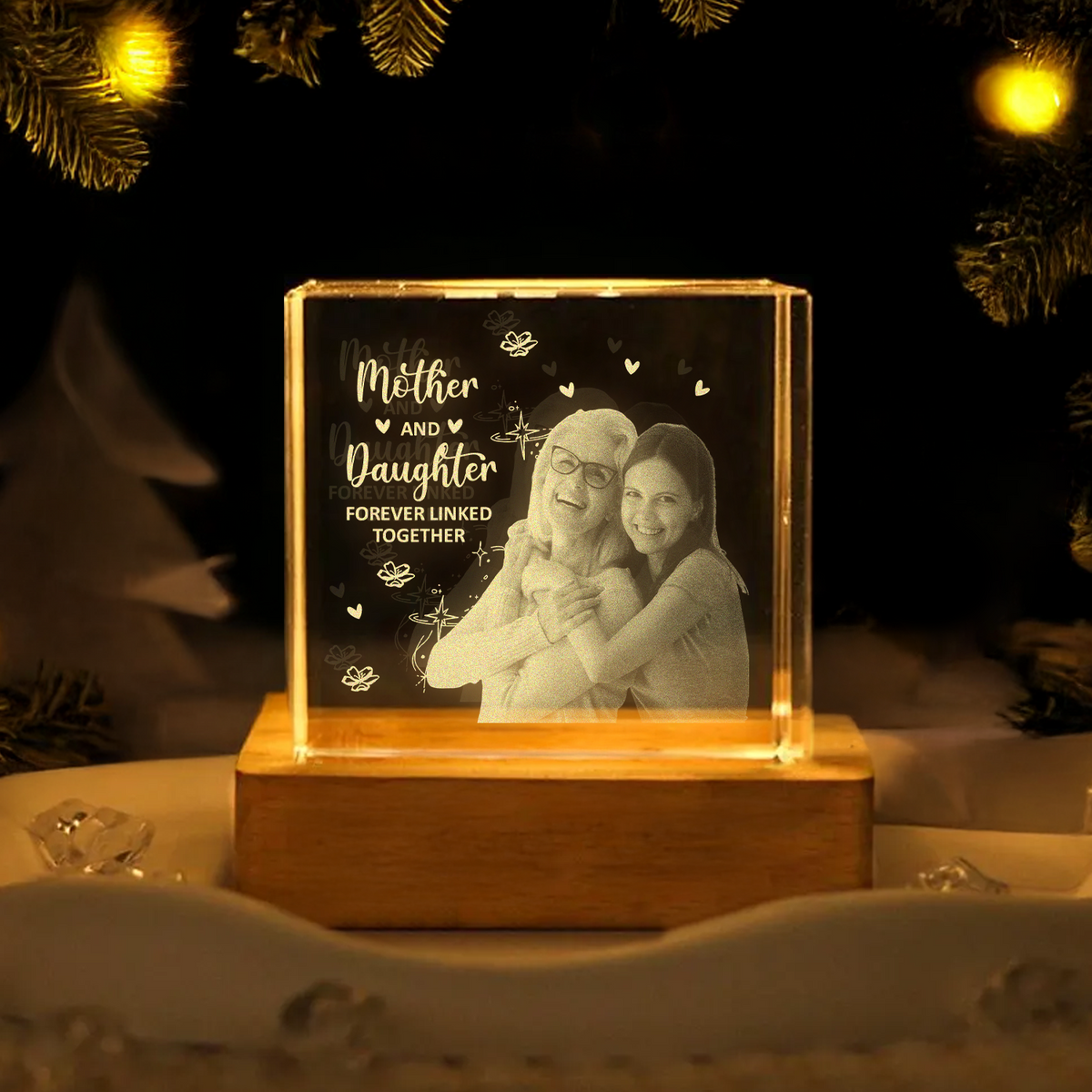 Custom Photo Mother And Daughter Forever Linked Together Engraved Crystal Photo With Light HA75 920544