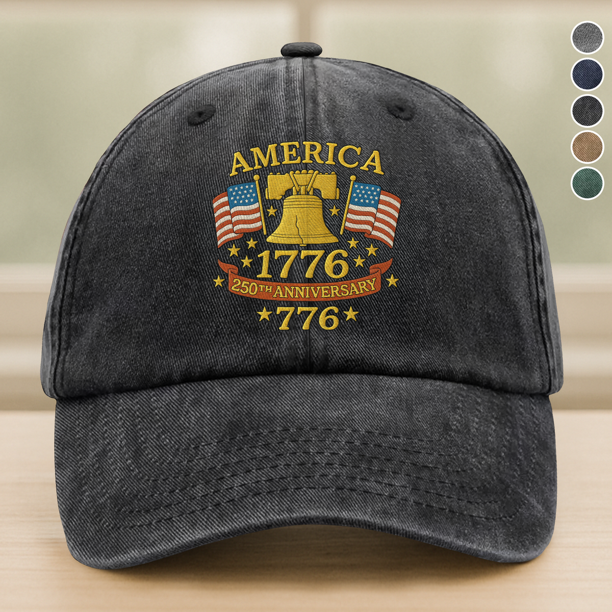 Anniversary Liberty Bell Embroidered Effect Baseball Cap America 250th Anniversary Washed Denim Baseball Cap CH07 899186