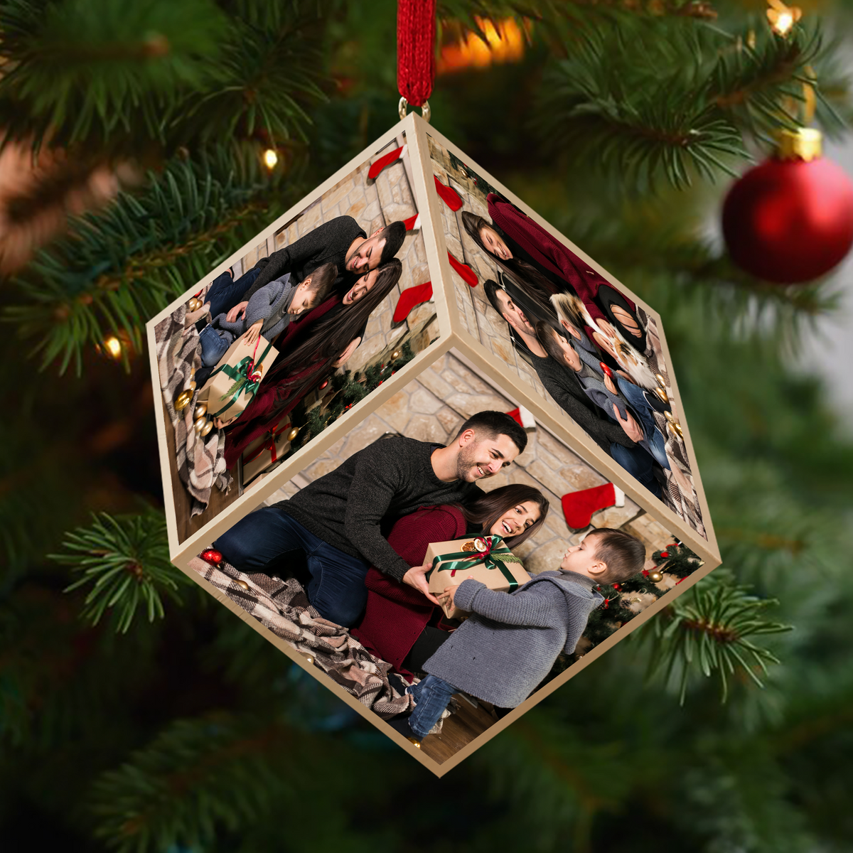 Custom Family Photo Merry Christmas Cube Ornament TH10 894521