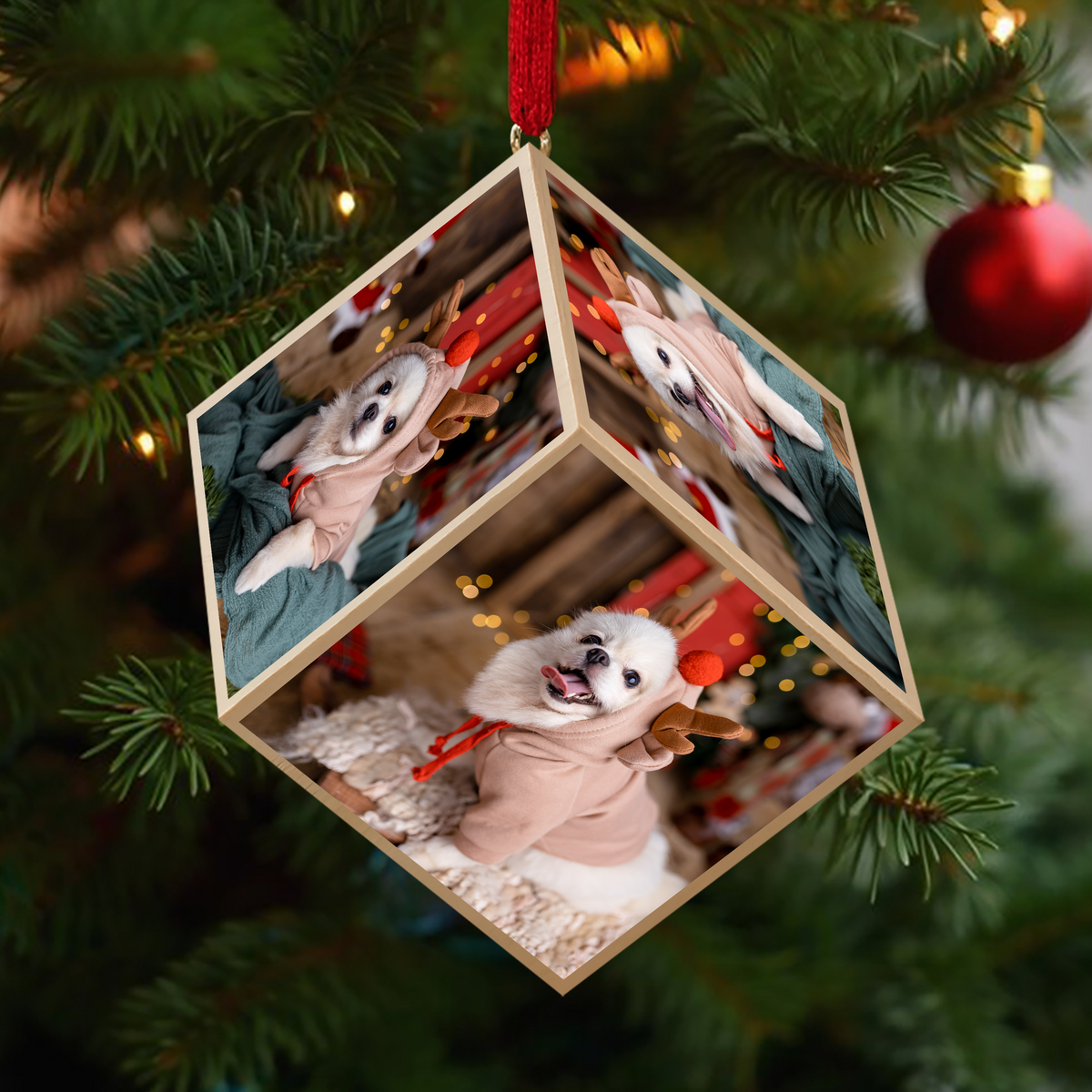 Custom Dog Photo Merry Christmas Cube Ornament For Dog Lover TH10 894523